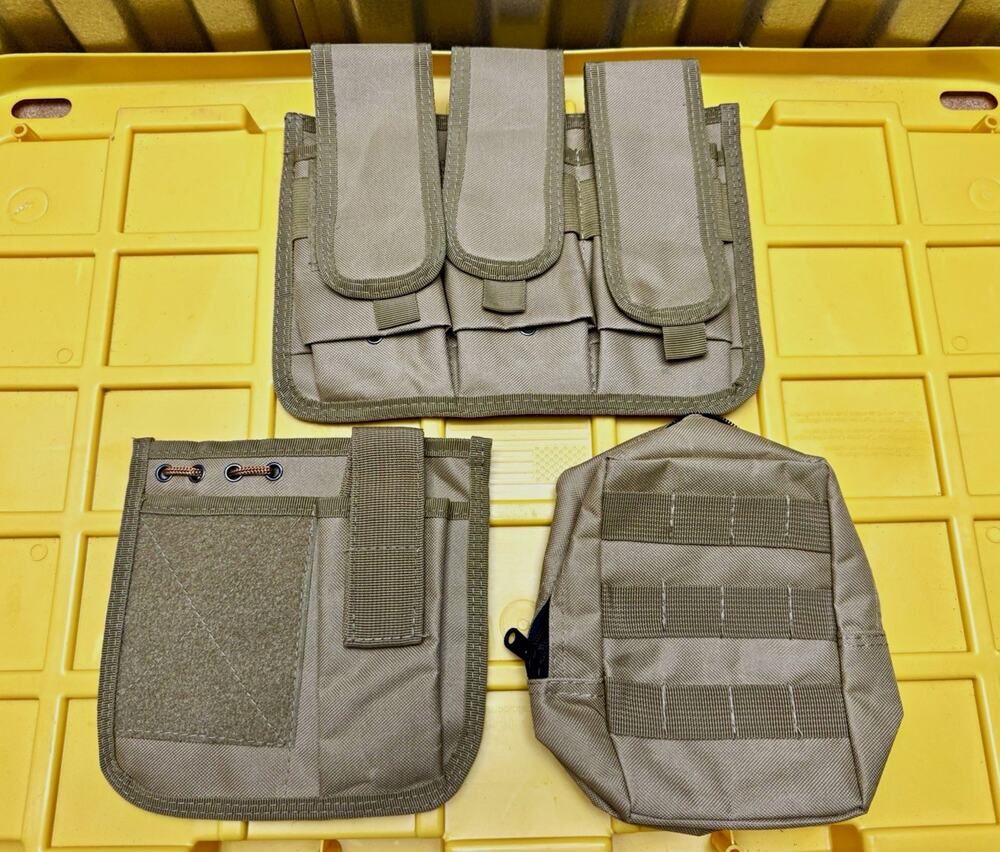 Gray Tactical MOLLE Pouch Lot of 3 Nylon Utility Pouches w/ Snap Closure
